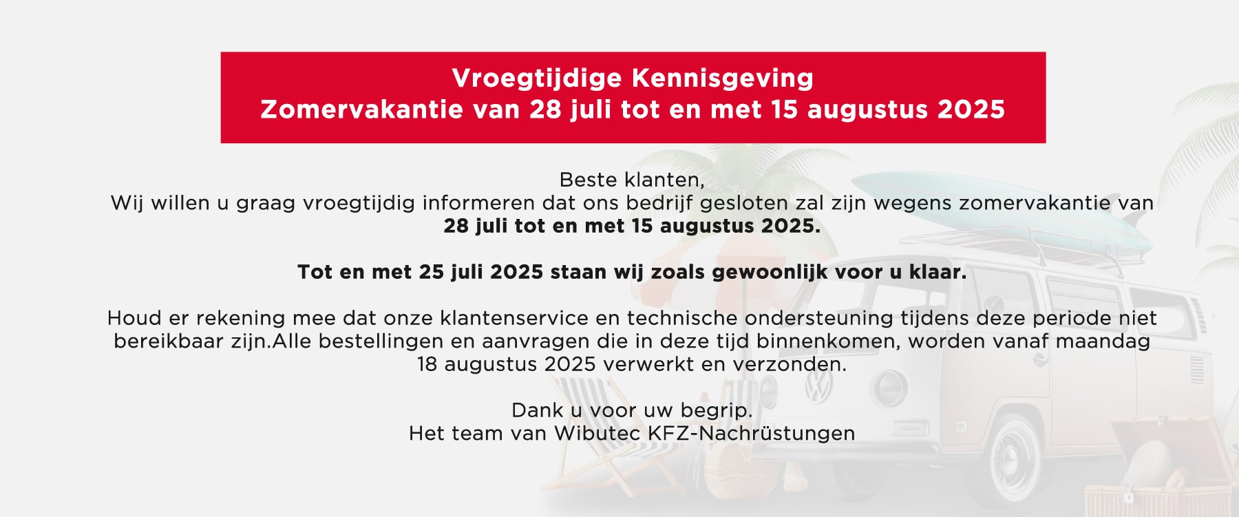 Wibutec Betriebsferien 2025 NL