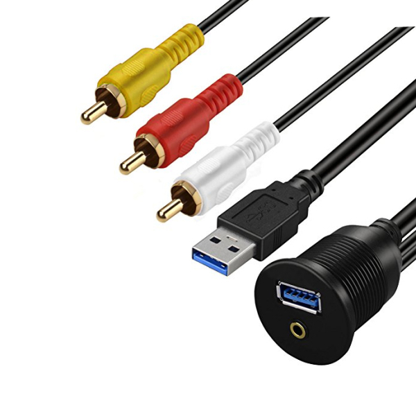 AMPIRE USB/AUX Einbaubuchse mit 200cm Kabel, Cinch