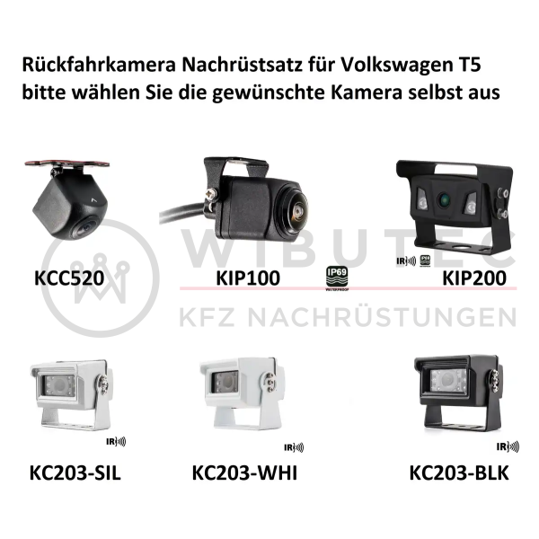 Retrofitkit accessoire achteruitrijcamera voor VW T5 en T5 Facelift-platform
