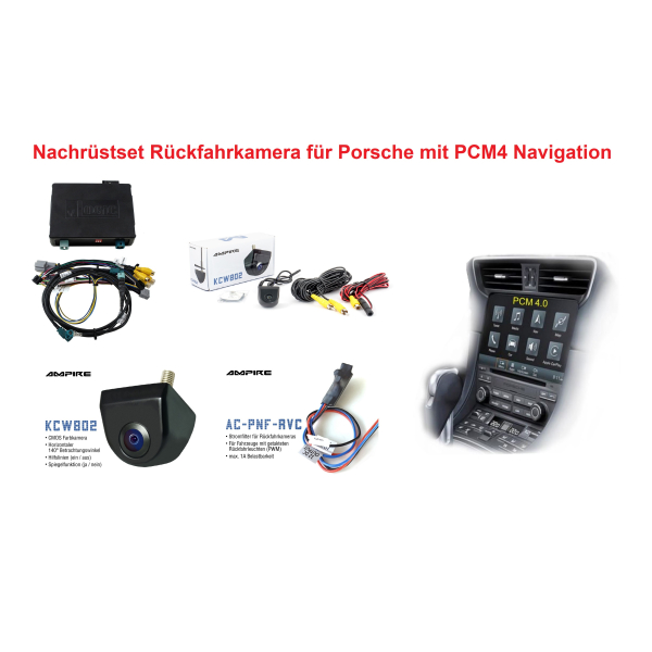 Retrofit kit rear view camera for Porsche Cayman 982, 718 (complete set)