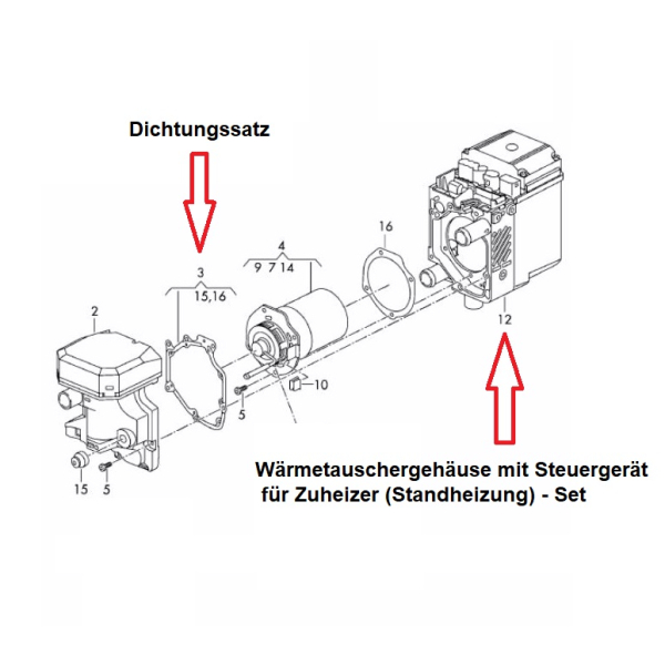 Alloggiamento dello scambiatore di calore con unità di controllo per riscaldamento autonomo incluso set di guarnizioni per Volkswagen T5 Facelift