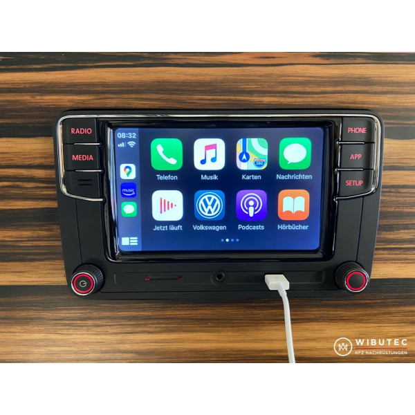 RCD360 Plus autoradio met App-Connect, Car-Play, Mirrorlink, Bluetooth, touchscreen, USB en camera ingang, geschikt voor diverse VW modellen