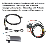 Zestaw modernizacyjny z nagrzewnicy dodatkowej na nagrzewnicę dodatkową do VW T5 ze sterowaniem telefonem komórkowym Webasto Thermo Connect i lokalizacją pojazdu