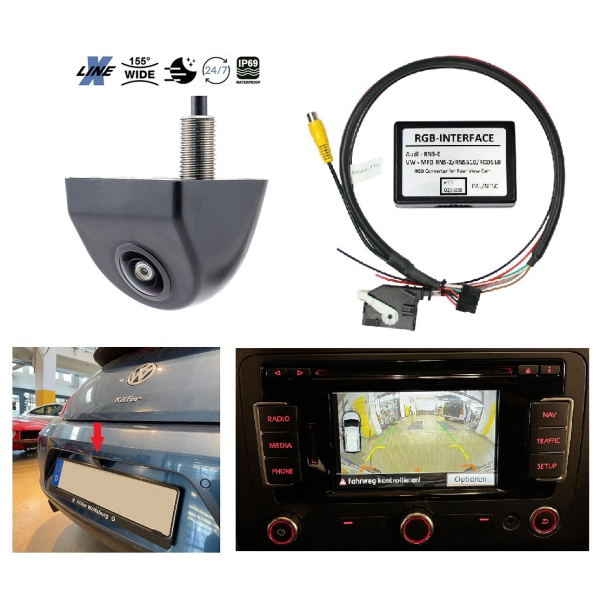 Nachrüstsatz Zubehör Weitwinkel Rückfahrkamera für VW Beetle 5C mit RCD 510, RNS 315 oder RNS 510