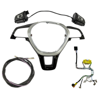 Conversion kit leather steering wheel to multifunction steering wheel for VW T6 including retrofitting of the GRA via the MFL, for vehicles with GRA on the steering column lever, including new steering column switch without GRA and without MFA