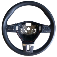 Lederen retrofitset - multifunctioneel stuur met zwarte stiksels voor VW T5 Facelift (complete set voor het achteraf inbouwen van voertuigen met kunststof stuurwielen) inclusief GRA retrofitset