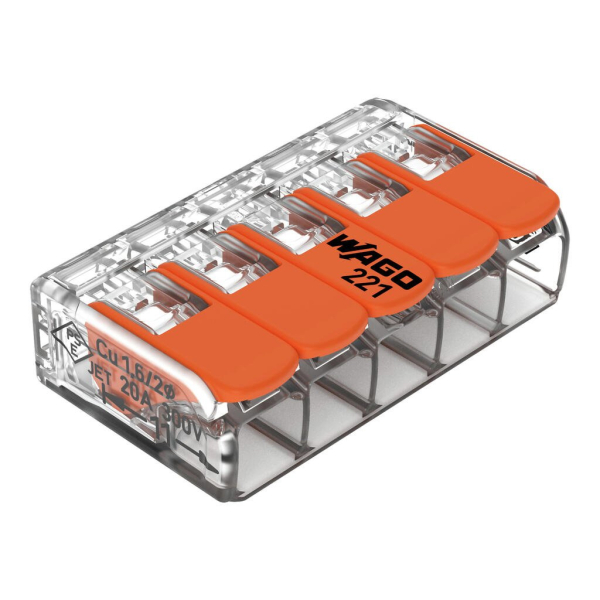 WAGO aansluitklemmen 5-voudig, kabelconnector, 0,2 tot 4 mm²