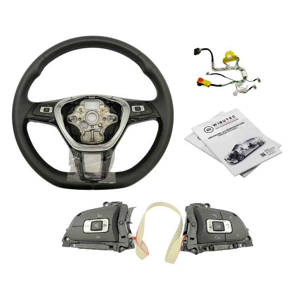 Nachrüstset Leder - Multifunktionslenkrad für VW Crafter SY (Komplettset zur Nachrüstung für Fahrzeuge mit Kunststofflenkrad)