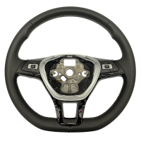 Retrofit set, flattened leather - multifunction steering wheel for VW Amarok Facelift (complete set for retrofitting for vehicles with plastic steering wheel), seam color silver-grey