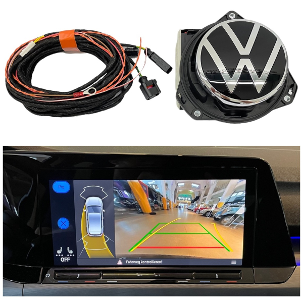 Ombouwset origineel Volkswagen embleem achteruitrijcamera voor VW Golf 8, inbedrijfstelling via SVM