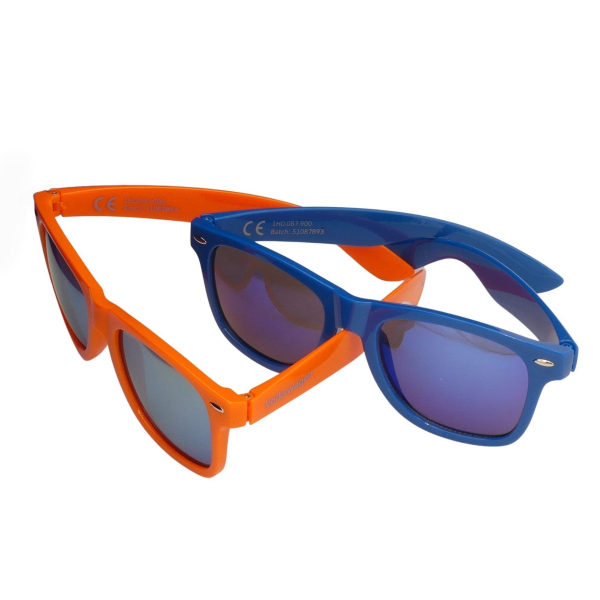2x VW zonnebril met UV-beschermingsbril origineel Volkswagen, set blauw en oranje