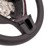 Retrofit kit leather - multifunction steering wheel with shift paddles for VW T5 Facelift and grey stitching (complete retrofit kit for vehicles with plastic steering wheel)
