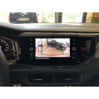 VW Polo AW retrofit kit original Volkswagen emblem rear view camera, high version with dynamic guide lines, version with old VW logo