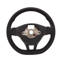 Retrofit kit flattened leather - multifunction steering wheel with shift paddles for VW T6 (complete set for retrofitting for vehicles with plastic steering wheel), seam color black/truffle, buttons without GRA