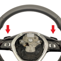 Retrofit kit flattened leather - multifunction steering wheel with shift paddles for VW T6 (complete set for retrofitting for vehicles with plastic steering wheel), seam color black/truffle, buttons without GRA