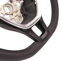 Retrofit kit flattened leather - multifunction steering wheel with shift paddles for VW T6 (complete set for retrofitting for vehicles with plastic steering wheel), seam color black/truffle, buttons without GRA