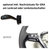 Uitbreidingsset afgevlakt leer - multifunctioneel stuur met schakelpaddles voor VW T6 (complete set voor het achteraf inbouwen van voertuigen met kunststof stuur), stikselkleur blauw, incl. ombouwset GRA voor multifunctioneel stuur