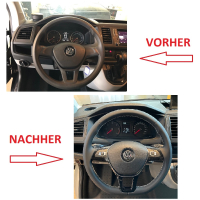 Retrofit kit, flattened leather - multifunction steering wheel for VW T6 (complete retrofit kit for vehicles with plastic steering wheel) -Yes, GRA installed on the steering column switch