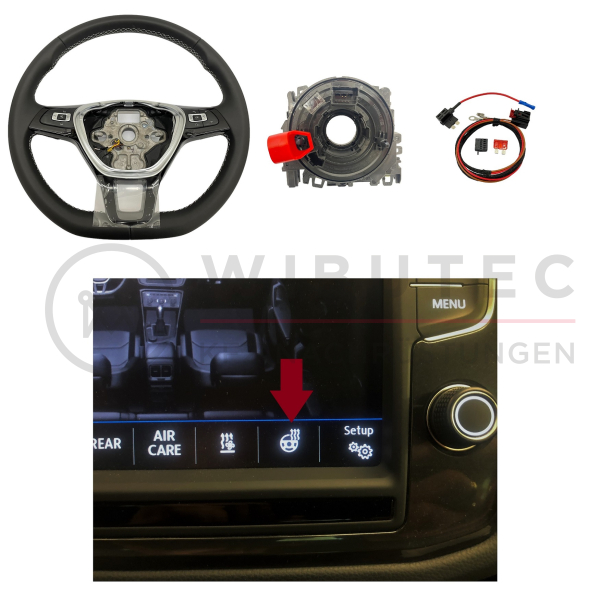 Steering wheel heating VW Golf 7 up to model year 2018, complete set for retrofitting, steering wheel without shift paddles (Tiptronic) - seam color silver