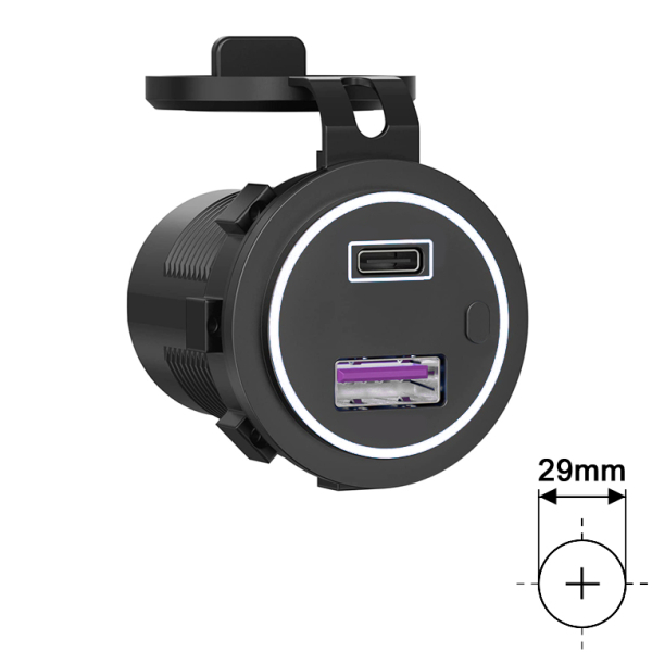 AMPIRE Dual USB-C/USB-A Charger 12/24V, 3.25A, illuminated, switch