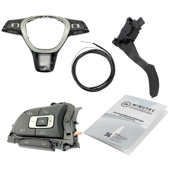 Kit de reequipamiento sistema de control de crucero GRA VW T-Roc tipo A11 sin limitador de velocidad incorporado hasta julio de 2018 MFL estándar instalado (PR no. 1XX, 2ZH)-