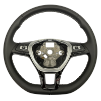 Retrofit kit flattened leather - multifunction steering wheel for VW T6 in the seam color silver / gray including retrofit kit cruise control system (operation via steering column switch)