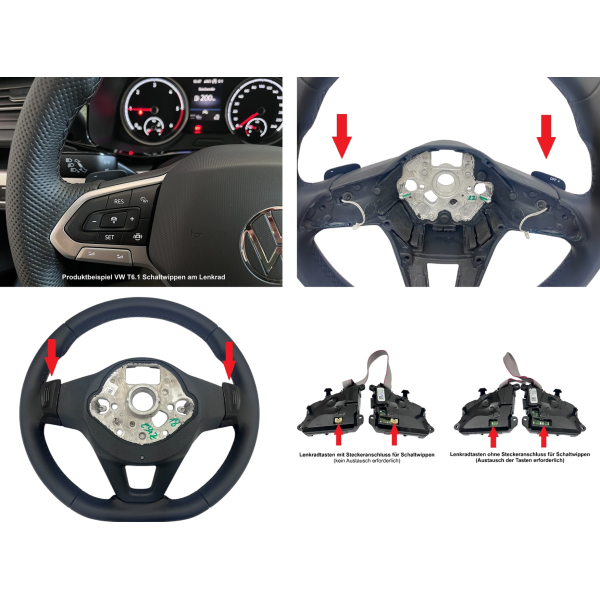 Retrofit kit Tiptronic shift paddles on the steering wheel for VW T6.1 from MY 2020