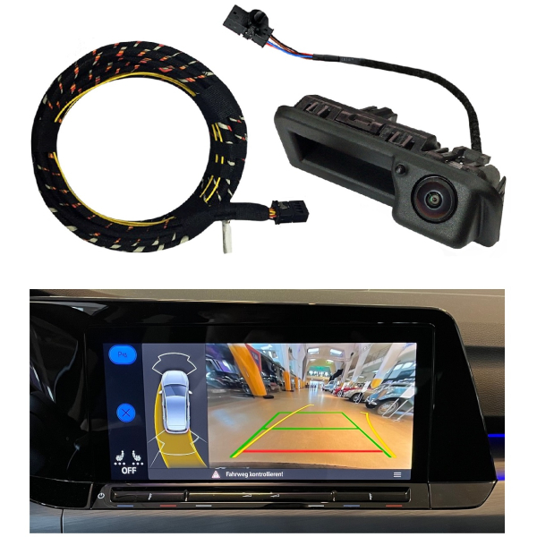 Nachrüstset Original Volkswagen Rückfahrkamera für VW Golf 8 Variant und Alltrack, Inbetriebnahme ohne SVM möglich Optionsinfotainment (PR-Nummer: 8AR), inkl. Waschdüse + Y-Wasserschlauch