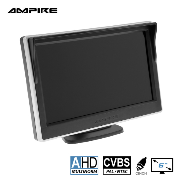 AMPIRE TFT-Monitor 12.7cm (5), 2 Videoeingänge (AHD/CVBS) Klebe/Saugnapfhalter