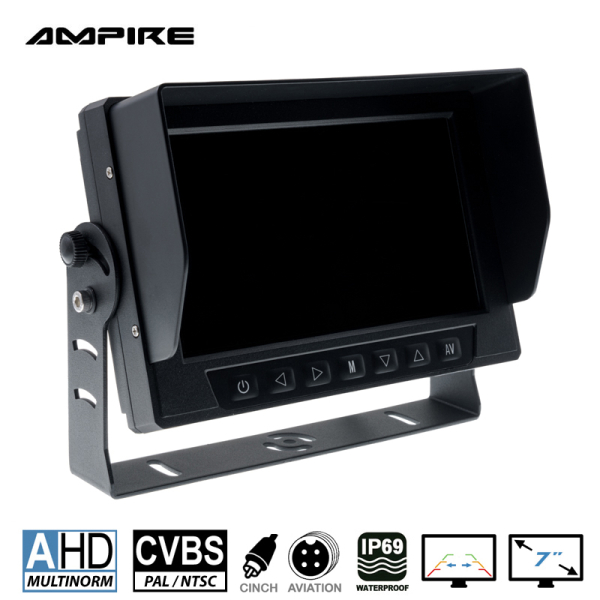 AMPIRE TFT-monitor 17,8 cm (7), 2 video-ingangen (AHD/CVBS), waterdicht IP69