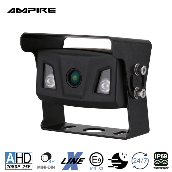 AMPIRE camera (AHD), zwart, 125°, IP69K, montage aan de achterkant, 10m kabel