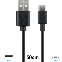 USB-A kabel naar USB-C stekker, 0,5m, zwart