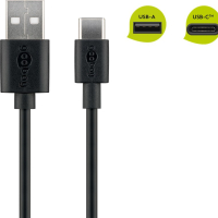 USB-A kabel naar USB-C stekker, 0,5m, zwart