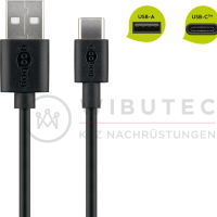 USB-A cable to USB-C connector, 0.5m, black