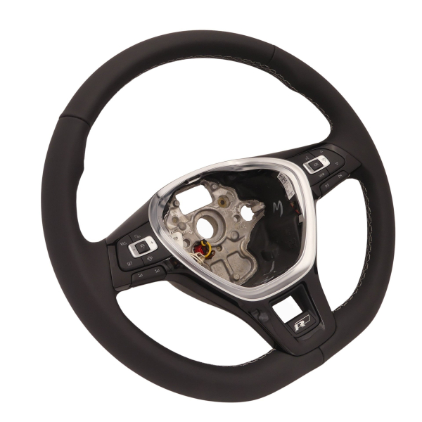 VW R-Line multifunction steering wheel with ACC and assistance button, without shift paddles, silver stitching, heated, 17A419091K