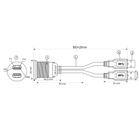 AMPIRE Doppel-USB-A Einbaubuchse mit 60cm Kabel