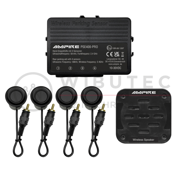 AMPIRE Rear Parking Assistance, 4-sensor, Matte Black, Front and Undermount Installation, Waterproof