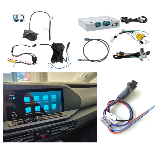 Retrofitset achteruitrijcamera inclusief aansluitinterface voor VW Caddy SB met achterklep (inbedrijfstelling mogelijk zonder codering)