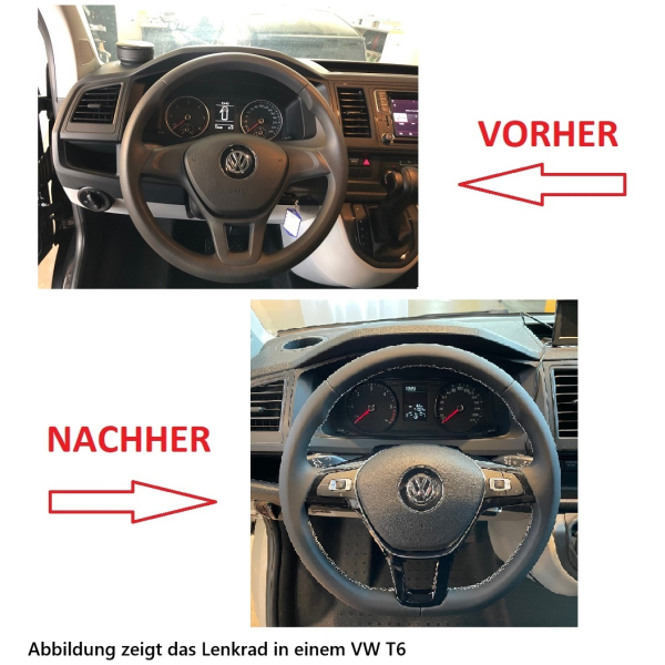 Nachrüstset abgeflachtes Leder - Multifunktionslenkrad inkl. Schaltwippen für VW Amarok 2H Facelift Typ S6 in schwarz/grau