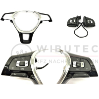 Nachrüstset Leder - Multifunktionslenkrad mit Schaltwippen für VW T6 inkl. Geschwindigkeitsregelanlage über Lenkrad, Nahtfarbe moonrock grey