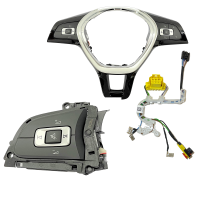Nachrüstset Leder - Multifunktionslenkrad mit Schaltwippen für VW Amarok 2H Facelift Typ S6, Nahtfarbe weiß