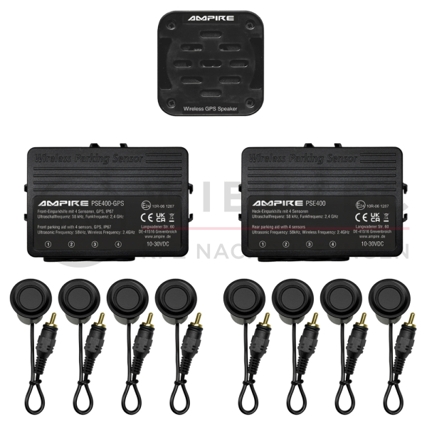 AMPIRE parking aid for front and rear bumpers, GPS controlled, matt black, flush-mounted