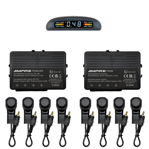 AMPIRE parkeerhulp voor voor- en achterbumper, GPS-gestuurd, matzwart, montage achter, incl. display