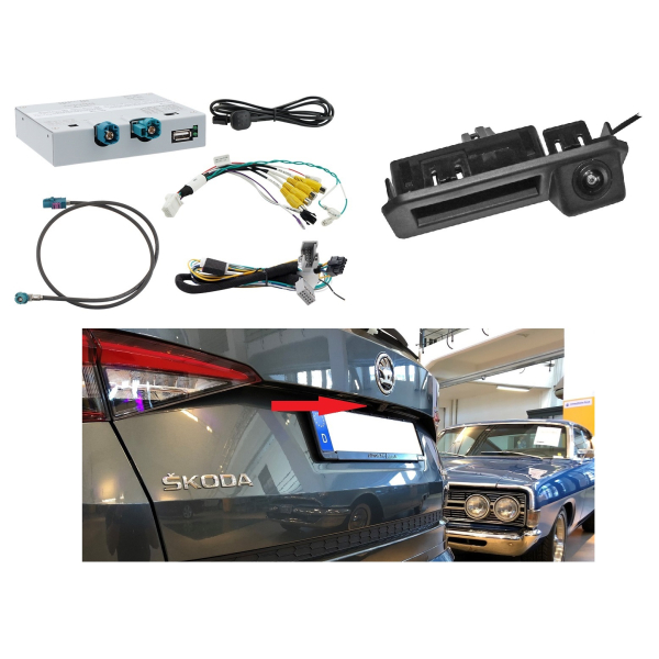 Retrofitset achteruitrijcamera inclusief aansluitinterface voor Skoda Kodiaq NS7 (inbedrijfstelling mogelijk zonder codering)