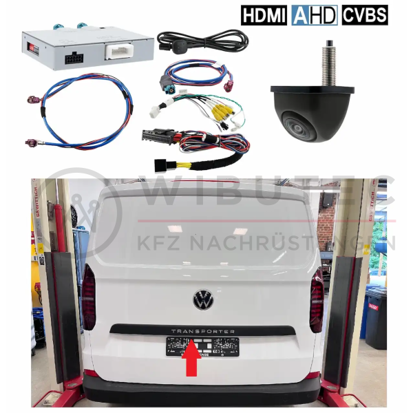 Nachrüstsatz Rückfahrkamera inkl. Anschlussinterface für VW T7 Transporter und Caravelle auf Ford Basis (Inbetriebnahme ohne Codierung)