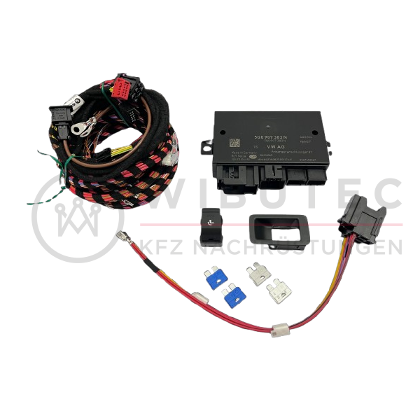 Audi A3 8V FL Anschlusspaket für schwenkbare Anhängerkupplung, bestehend aus Kabelsatz, Steuergerät, Taster, Blende und Schrauben