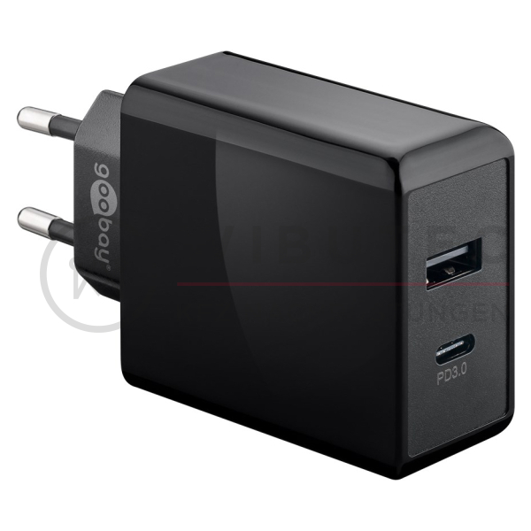 GOOBAY 230V GaN Netzteil mit USB-A & USB-C Buchsen, 30 Watt, schwarz