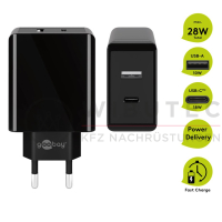 GOOBAY 230V GaN Netzteil mit USB-A & USB-C Buchsen, 30 Watt, schwarz
