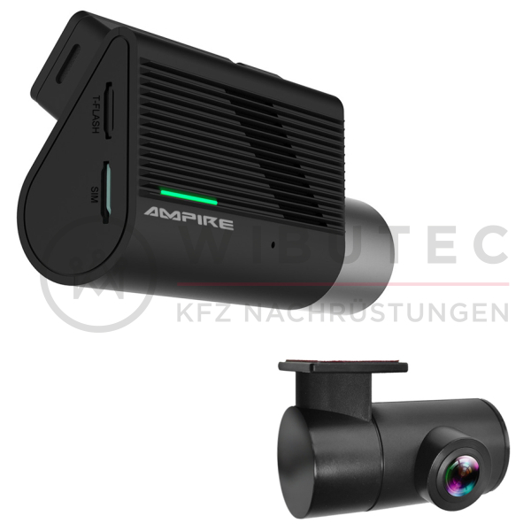AMPIRE 2-channel dashcam, 2K front, 1080p rear, 4G LTE, WLAN, GPS, incl. 64GB