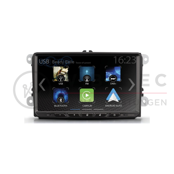 Zenec Z-E2065 2-DIN 9-inch car radio with CarPlay and Android Auto for many VW, Seat, and Skoda models